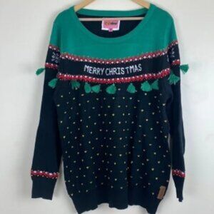 Tipsy Elves Woman’s XL Christmas Sweater Tassels Black and Green